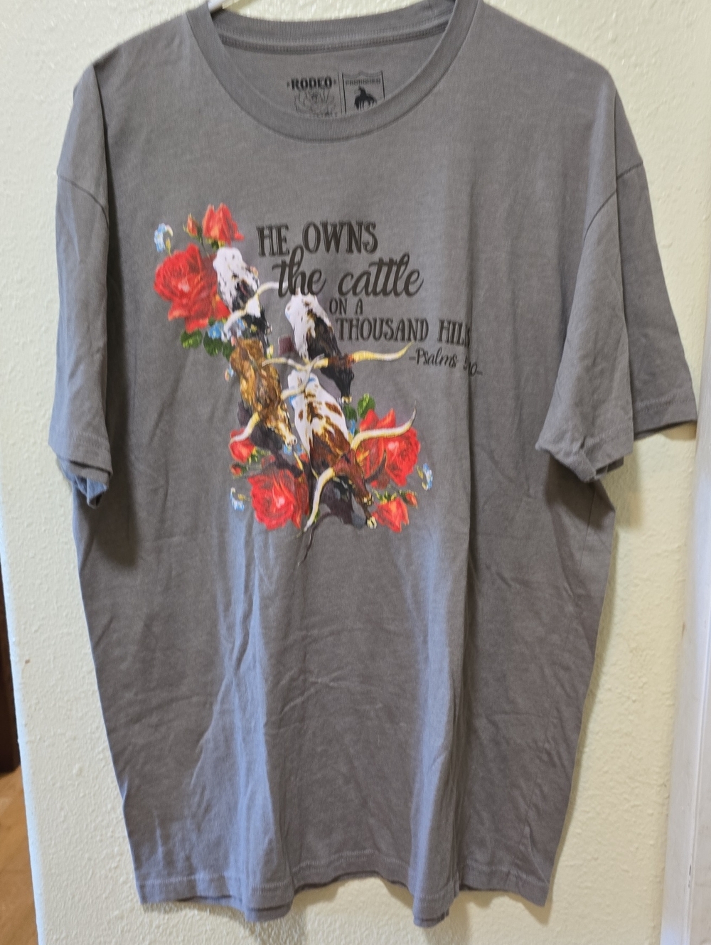 Rodeo Quincy Gray Graphic Tee - He Owns the Cattle